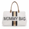 CHILDHOME Mommy Bag Groß Canvas Beige Stripes Black / Gold